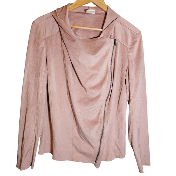 Mote Women's Asymmetrical Zip Jacket Pink L Minimalist Clean Girl Fall Layer - Picture 2 of 8